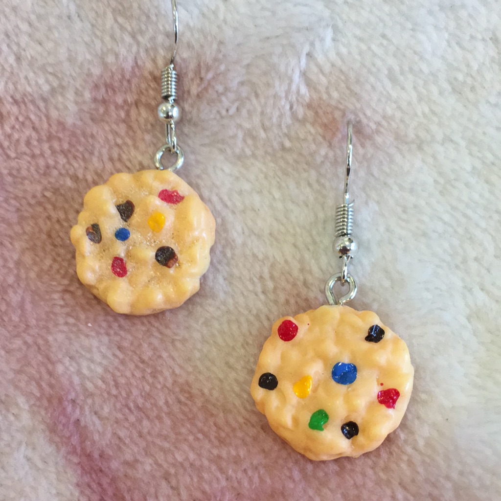 Rainbow Chip Cookie Novelty Fashion Earrings Nwot Handcrafted Dime Sized